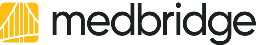 Medbridge logo with bold black text and a yellow and white abstract icon on the left.